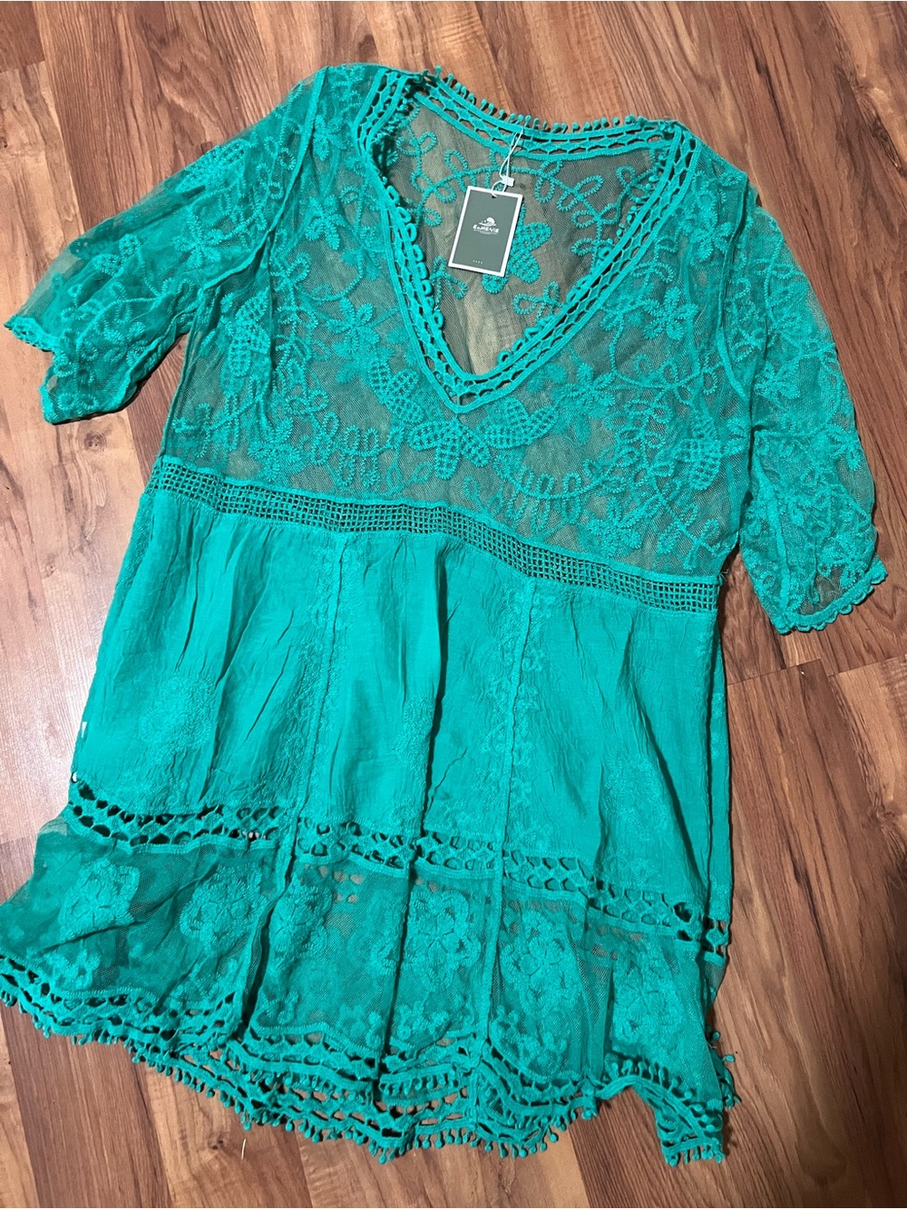 Women’s Teal Lace V-Neck Tunic Top